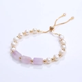 Elegant pearl bracelet with rectangular purple gemstones and adjustable gold chain - Purple Jade