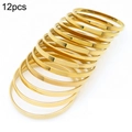 Set of 12 minimalist stackable thin gold-plated stainless steel bangles with mirror finish - Inner Diameter 60mm / 5mm Gold (12 Rings)