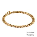 Golden 5mm Figaro chain bracelet in titanium steel, 200mm length with lobster clasp - Gold Figaro Chain (5mm x 200mm)