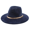 Navy blue chenille fedora hat with a wide brim and gold buckle band for men and women - M (56-58cm) / Navy Blue