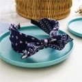 Dark blue paisley pattern headband with rabbit ear knot and high-quality fabric texture - Rabbit Ear Paisley / Navy Blue