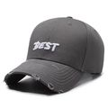 Casquette de baseball gris foncé usée avec broderie 3D BEST blanche et détails effilochés - Réglable / Gris
