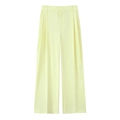 Flat lay of pale yellow high-waisted wide-leg trousers on a solid white background - XS / Pants