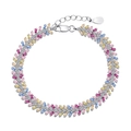 Elegant S925 sterling silver bracelet with multi-color rectangular stones and adjustable chain - 925 Silver / Gradient V-Shape Style (DY150248)