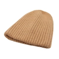 Winter knitted beanie hat in camel brown with ribbed texture and warm fuzzy finish - One Size / Camel