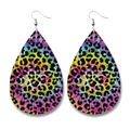 Teardrop PU leather earrings with colorful tie-dye base and black leopard print - 16-Tie Dye Leopard Teardrop