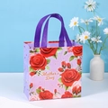 Purple Mother's Day non-woven gift bag with red roses and gold lettering print - Purple Style 4