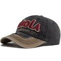 Gorra de béisbol retro de algodón lavado con bordado HOLA y visera de color caqui - Negro