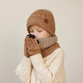 Bruine gestreepte winterset voor kinderen met gebreide muts, sjaal en touchscreen handschoenen - 3-Delige Set (Muts + Sjaal + Handschoenen) / Karamel