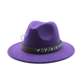 Detail of dark purple wool fedora hat with ethnic beaded leather band on white background - Purple
