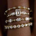 Elegant four-piece gold-plated zircon stackable ring set with emerald and marquise cut stones - US 5 / Gold Color