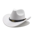 Cappello da cowboy bianco in feltro di lana con fascia in pelle ricamata e dettagli in metallo - M (56-58cm) / Bianco