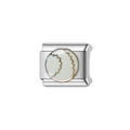 Charme en acier inoxydable argenté avec motif de couture de baseball blanc et doré - Motif de Baseball (Y92)