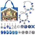Calendrier de l'Avent de Noël DIY avec bracelets, perles bleues et breloques argentées - M-11 (Bleu Foncé Étoilé Set)