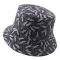 Reversible tie-dye bucket hat featuring black fabric with white floral wheat patterns - 58cm / Black with White Leaf Scroll