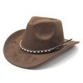 Classic dark brown suede western cowboy hat with decorative braided leather hatband - M(56-58cm) / Brown (Suede)