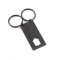 Pair of black stainless steel house-shaped puzzle keychains with polished finish - Black (Left+Right Half House)