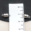 Silver cylindrical magnetic jewelry clasp pair with connecting rings, 1.5cm length view - Cylinder Shape (19847)