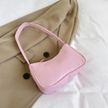 Minimalist pink leather baguette shoulder bag with smooth PU finish for women - Pink