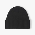 Classic black merino wool knit beanie with thick ribbed texture for winter warmth - One Size / Black (23B042)