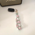 Pink and white handmade macrame daisy flower phone strap with gold lobster clasp - Type C Fruit Green + Pink + White