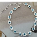 Minimalist evil eye anklet in silver finish with blue beads and adjustable extension chain - Silver Cyan Anklet