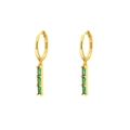 Gold-plated 925 silver hoop earrings featuring vertical emerald green zircon pendants - Gold (Style I)