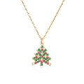 Détail du collier pendentif sapin de Noël avec zircons rouges et verts plaqué or - Arbre de Noël Rouge Vert Doré