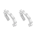 Vue détaillée de manchettes d'oreilles argentées serties de zircons à coupe émeraude - Clip d'Oreille Zirconia Carré à Rangée Unique-Argent