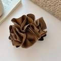 Brown satin pleated flower banana hair clip for a chic high ponytail hairstyle - Coffee Brown