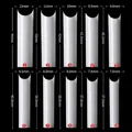 Tabella taglie con 10 misure di unghie finte trasparenti extra lunghe ad alta curvatura - MAX Tubo Lungo Colore Naturale