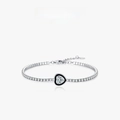 S925 Sterling Silber Tennisarmband mit schwarzem Emaille-Herzanhänger und funkelnden Kristallen - 925 Sterlingsilber
