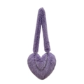 Furry purple heart-shaped crossbody bag with soft faux fur and silver chain strap - Purple
