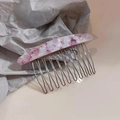 Roze en witte marmeren acetaat haarkam met zilveren metalen tanden voor styling - Crème Paars