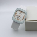 Detail of square quartz watch with white silicone strap and rose gold numerals - White Numbers