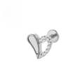 Silver F136 titanium heart labret with white opal and clear zircon stone inlay - 1.2*6mm / Half Heart Silver