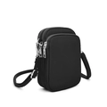 Mini black nylon crossbody phone bag with multiple silver zipper pockets for women - Black (Silver Hardware)