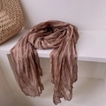 Detail of a brown pleated scarf with retro texture draped on a white step background - 180*90CM / Coffee