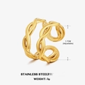 Anillo ajustable de doble capa cruzada en acero inoxidable chapado en oro de 18 quilates - Talla 7 Ajustable / Cruzado Abierto / Dorado