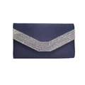 Elegant navy blue velvet evening clutch bag with sparkling V-shaped rhinestone trim - Dark Blue
