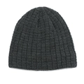 Close-up of thick ribbed knit texture on a dark grey winter beanie for men - Dark Gray