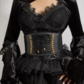 Cintura a corsetto larga elastica nera da donna con occhielli e allacciatura decorativa - Nero Con Fibbia In Bronzo Stringata