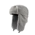 Gorro de aviador gris de piel sintética con orejeras y hebilla ajustable de invierno - Gris
