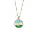 Silver steel necklace with a blue floral enamel pendant in a vintage painting style - Rose Necklace-Steel Color 0250