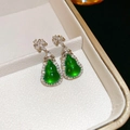 Macro shot of green gourd zircon earrings with flower stud and sparkling pavé details - Green Gourd Rhinestone Style (No. 20 Silver Earring Post - Silver & Green)
