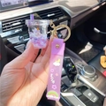 Cute purple unicorn milk tea cup keychain with liquid glitter and silicone hand strap - Purple-New Milk Tea Cup Unicorn