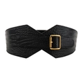 Ceinture large pour femme en similicuir crocodile noir avec boucle dorée carrée - Noir