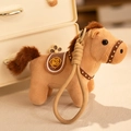 Cute tan plush horse keychain mascot featuring a festive Fu character saddle decoration - Horse Pendant - Brown / 10-15cm