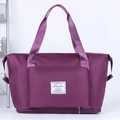 Large purple foldable travel duffel bag with front zipper pocket and Hengtoo logo - Upgraded Foldable Dark Purple