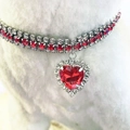 Elastic 3-row rhinestone pet collar with a sparkling red heart pendant for dogs and cats - Red / S